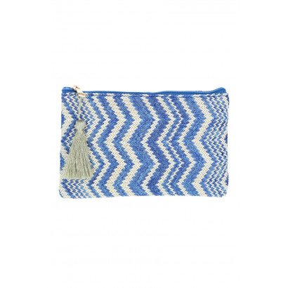 RAYA, RAFFIA POUCH/KIT WITH ZIGZAG PATTERN