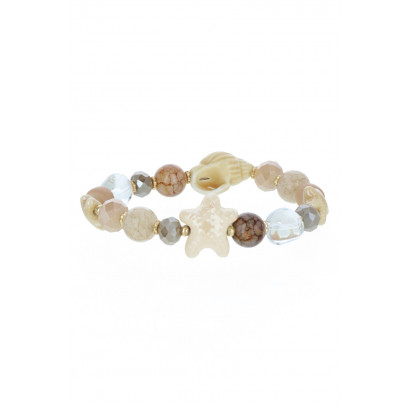 BRACELET ELAST., ÉTOILE DE MER, PERLES FACETTES