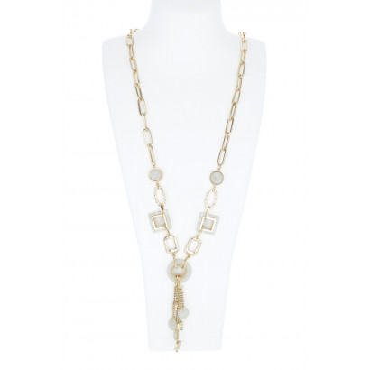 LONG NECKLACE WITH LINK, MARBLE EFFECT, TASSELS