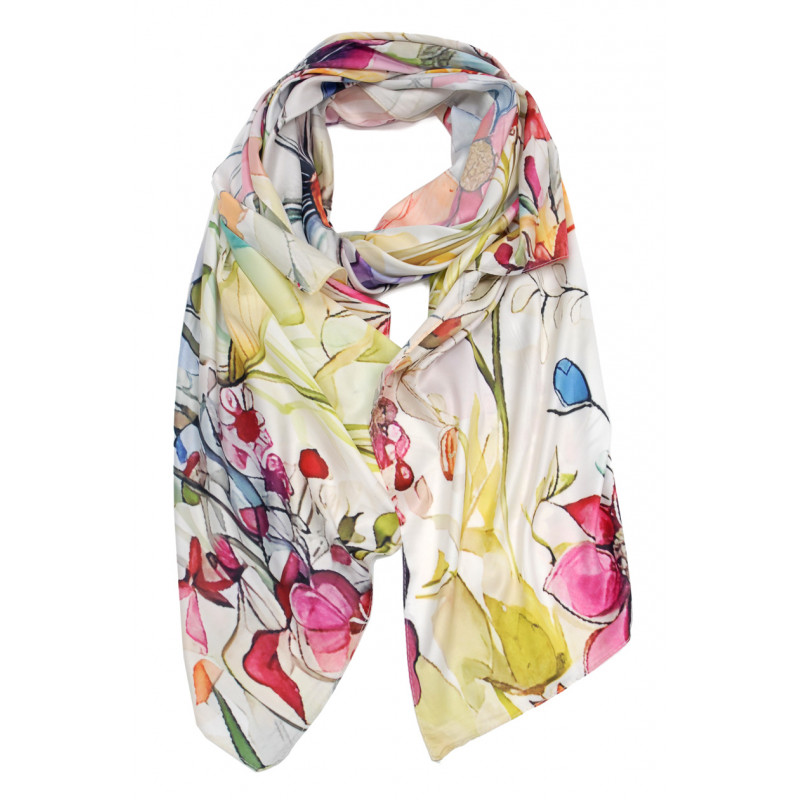 POLYSILK SCARF WITH FLOWERS PATTERN