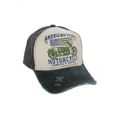 CAP FOR MEN IN DENIM WITH MOTORCYCLE PRINT