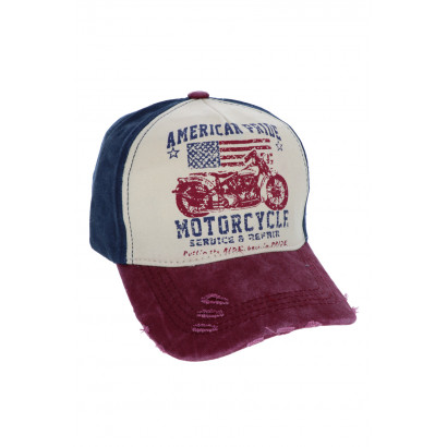 CAP FOR MEN IN DENIM WITH MOTORCYCLE PRINT