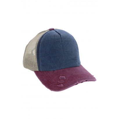 MEN'S DENIM CAP WITH HOLE AND MESH