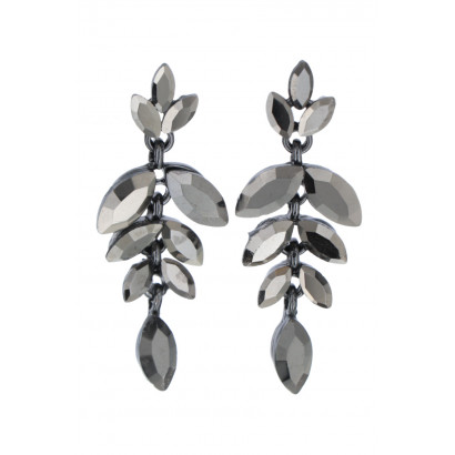 BOUCLES D'OREILLES, FORME DE FEUILLE AVEC STRASS