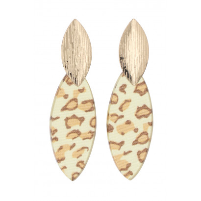 EARRINGS OVAL SHAPE, METAL AND RESIN LEOPARD, GLIT