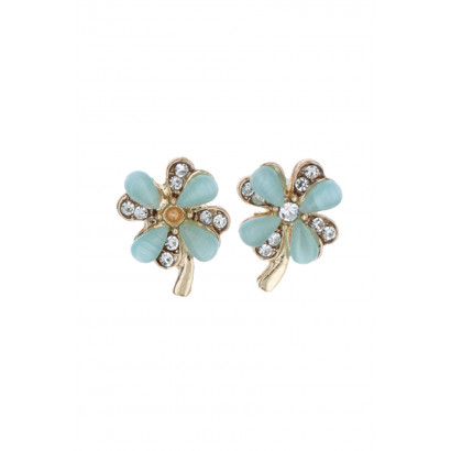 EARRINGS FOUR LEAF CLOVER SHAPE, STRASS, RHINESTON