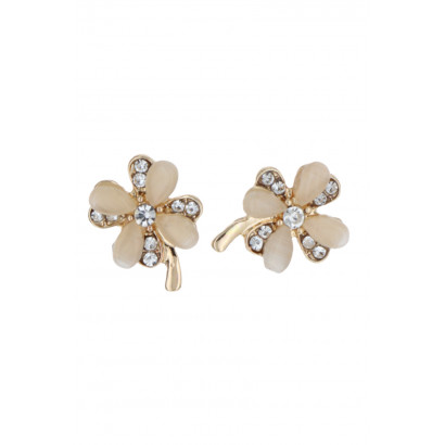 EARRINGS FOUR LEAF CLOVER SHAPE, STRASS, RHINESTON