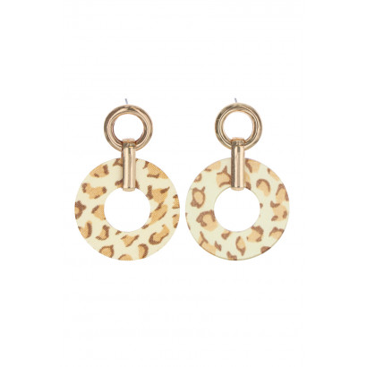 EARRINGS ROUND SHAPE, METAL AND LEOPARD RESIN