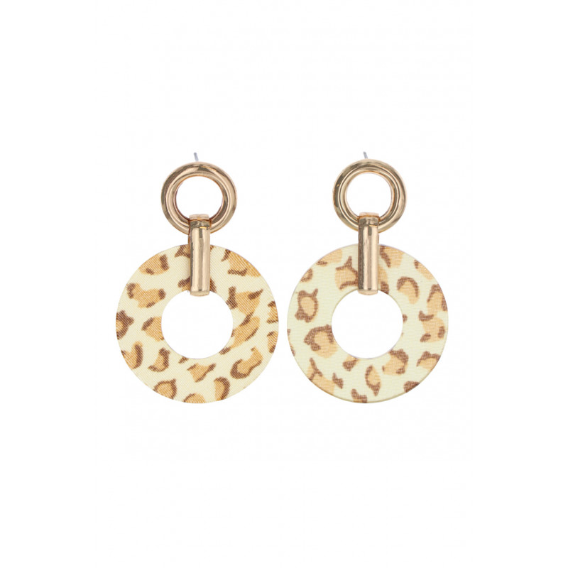 EARRINGS ROUND SHAPE, METAL AND LEOPARD RESIN