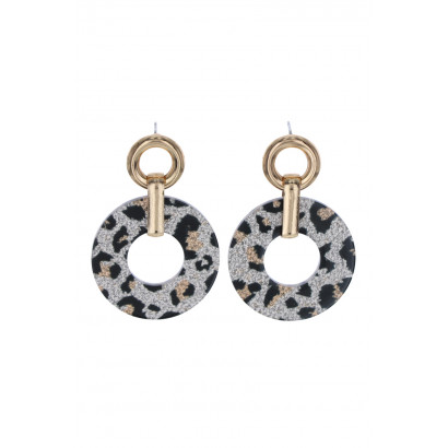 EARRINGS ROUND SHAPE, METAL AND LEOPARD RESIN