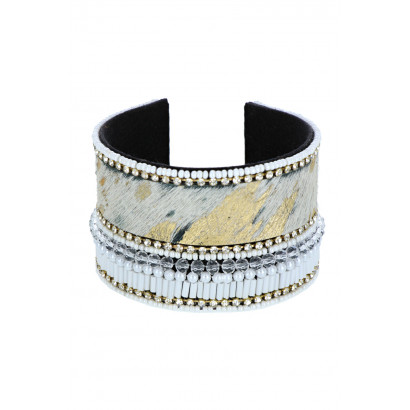 CUFF BRACELET WITH METALLIZED PRINTING, SEED BEADS