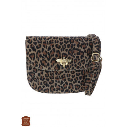 TILY, SUEDE SHOULDER BAG WITH LEOPARD PRINT