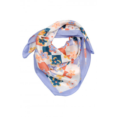 FOULARD CARRÉ POLYSILK AVEC MOTIF FLEURS, CARREAUX