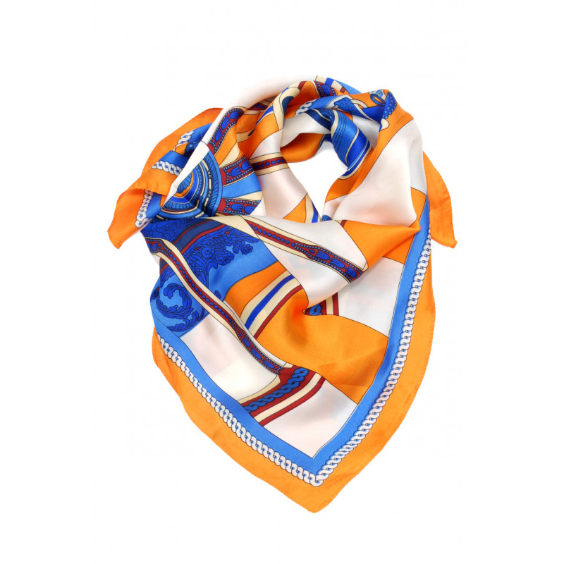 SQUARE POLYSILK SCARF WITH GEOMETRIC PATTERN