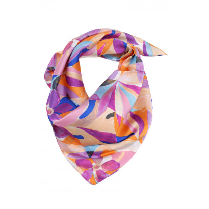 SQUARE POLYSILK SCARF WITH FLOWERS PATTERN