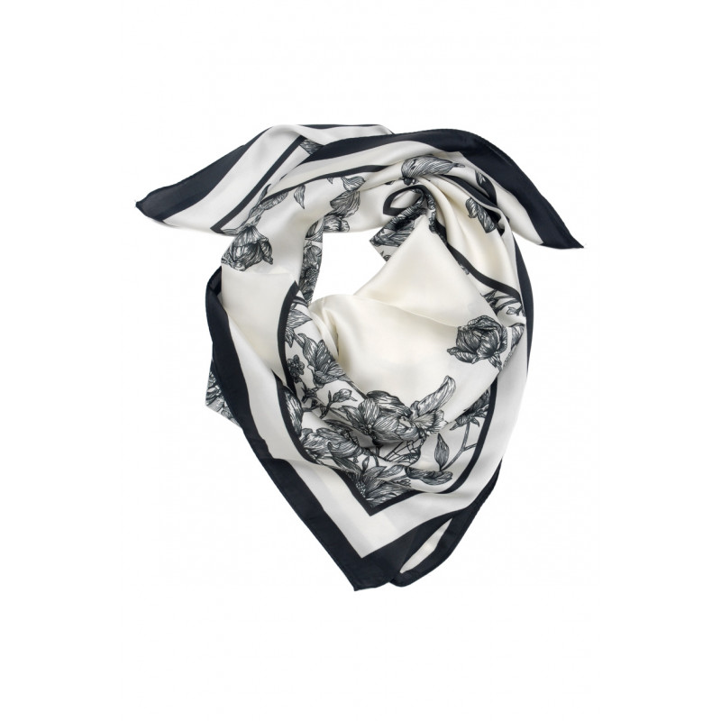 SQUARE POLYSILK SCARF WITH FLOWERS PATTERN