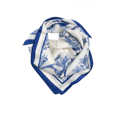 SQUARE POLYSILK SCARF WITH FLOWERS PATTERN