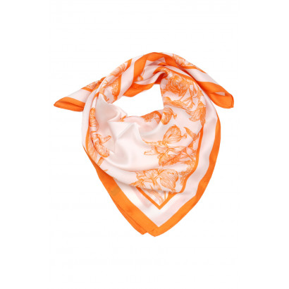 SQUARE POLYSILK SCARF WITH FLOWERS PATTERN