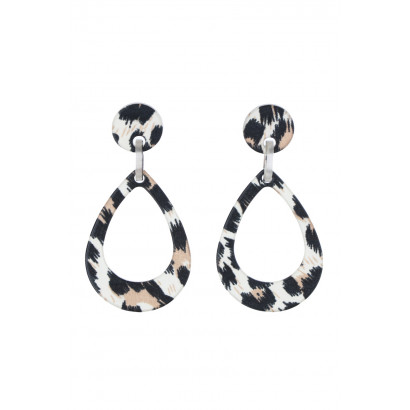 EARRINGS DROP SHAPE RESIN LEOPARD, GLITTERS