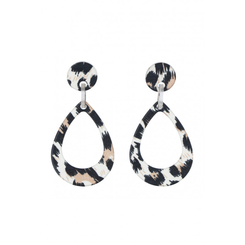 EARRINGS DROP SHAPE RESIN LEOPARD, GLITTERS