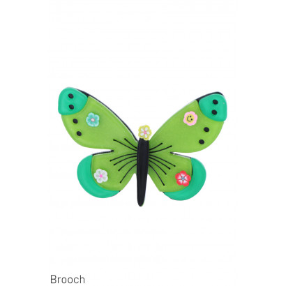 BROCHE PIEDRA CON MARIPOSA Y FLORES