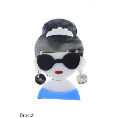 BROOCH WITH LADY WITH SUNGLASSES, EARRINGS