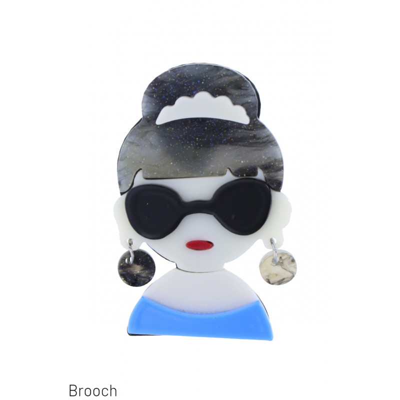 BROOCH WITH LADY WITH SUNGLASSES, EARRINGS