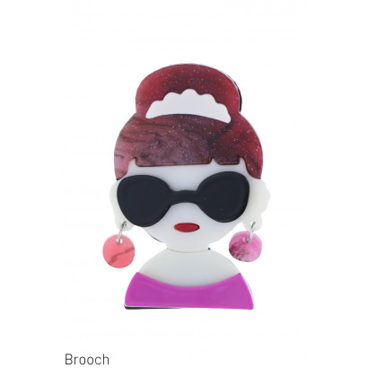 BROOCH WITH LADY WITH SUNGLASSES, EARRINGS