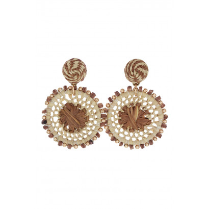 EARRINGS ROUND SHAPE WITH RAFFIA AND BEADS