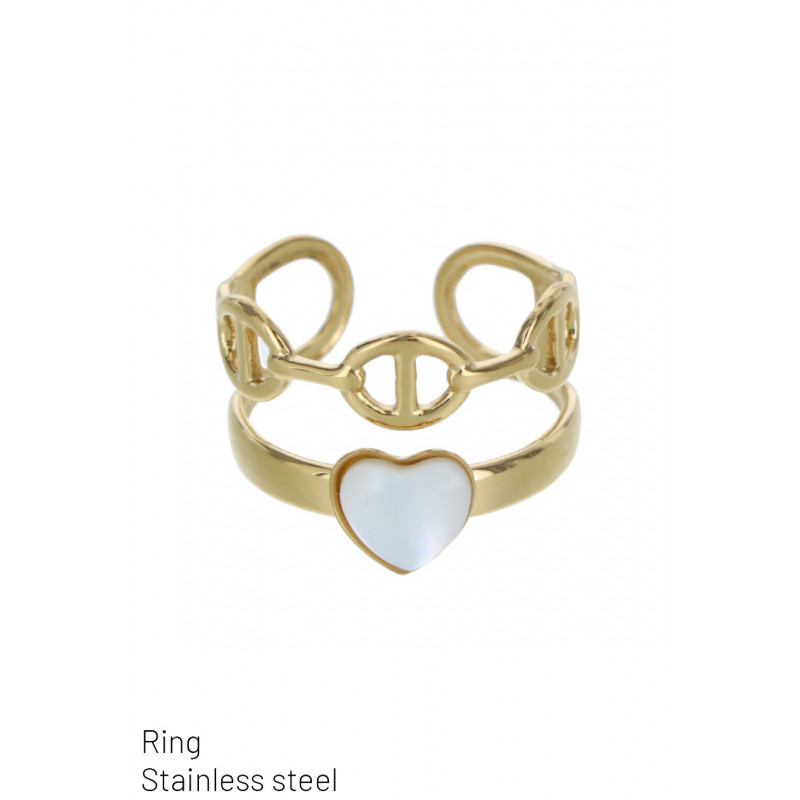 RING STAINLESS STEEL MOTHER-OF-PEARL HEART, LINK