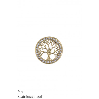 PINS EN ACIER EN FORME D'ARBRE DE VIE ET STRASS