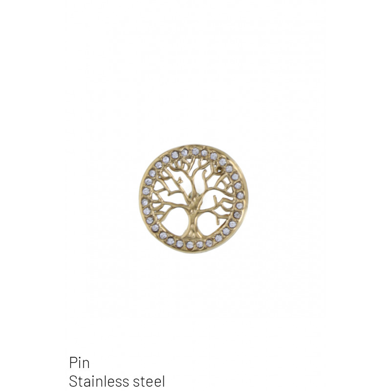 STEEL PINS IN TREE OF LIFE SHAPE AND RHINESTONES