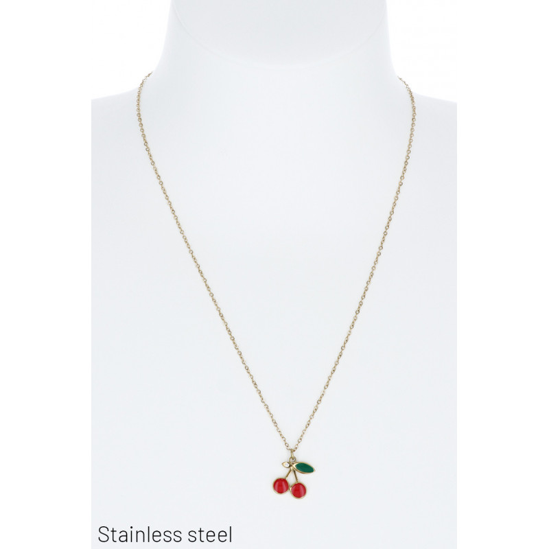 STAINL.STEEL NECKLACE WITH CHERRY