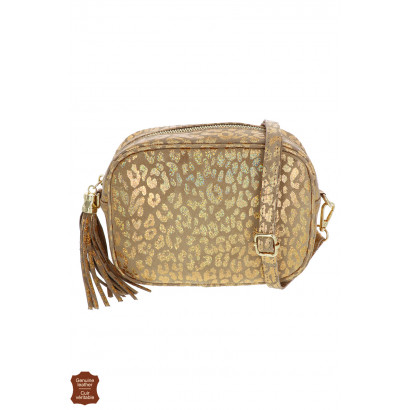 NINA, SAC BANDOULIÈRE CUIR BRILLANT, IMP. LEOPARD