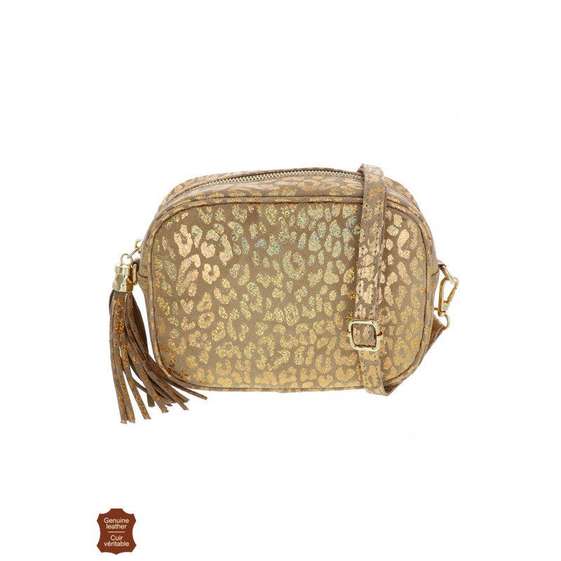 NINA, GLANZEND LEREN HANDTAS, LEOPARD PATROON