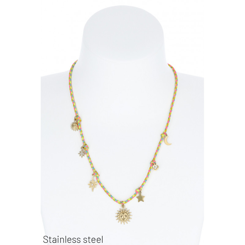 TOUW KETTING & STALEN BEDELS: ZON, STERREN, STRASS