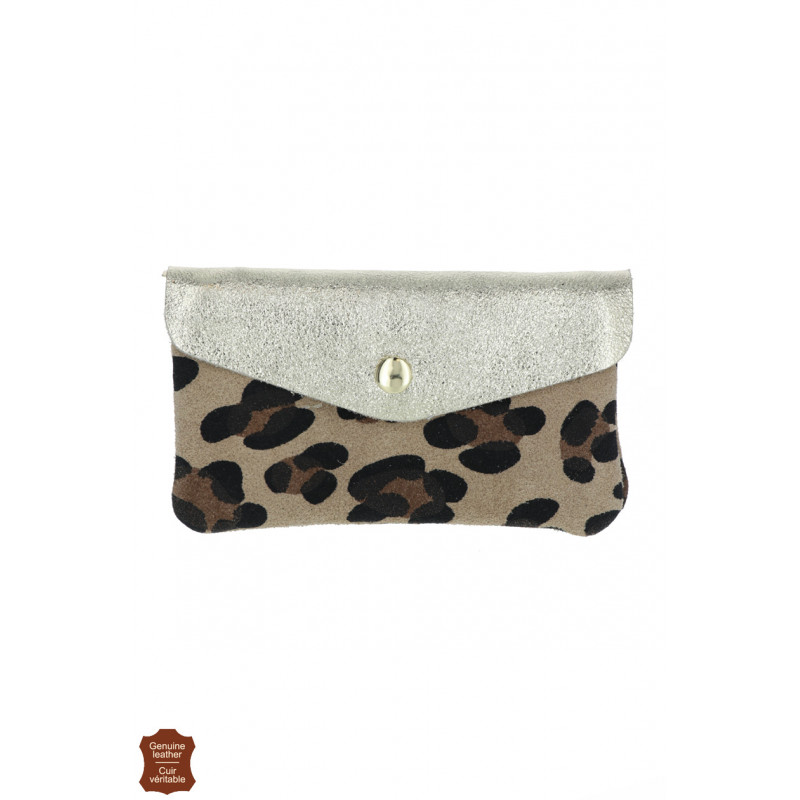 SUEDE METALIZED PURSE IN LEOPARD PRINT