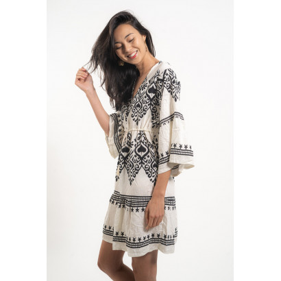 POLYESTER TUNIC PRINTED ARABESQUE AND TASSELS