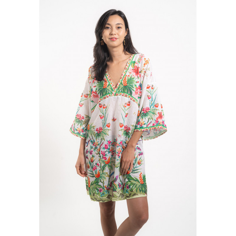 POLYESTER TUNIC PRINTED FLOWERS AND BUTTERFLIES