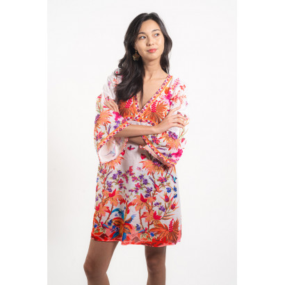 POLYESTER TUNIC PRINTED FLOWERS AND BUTTERFLIES