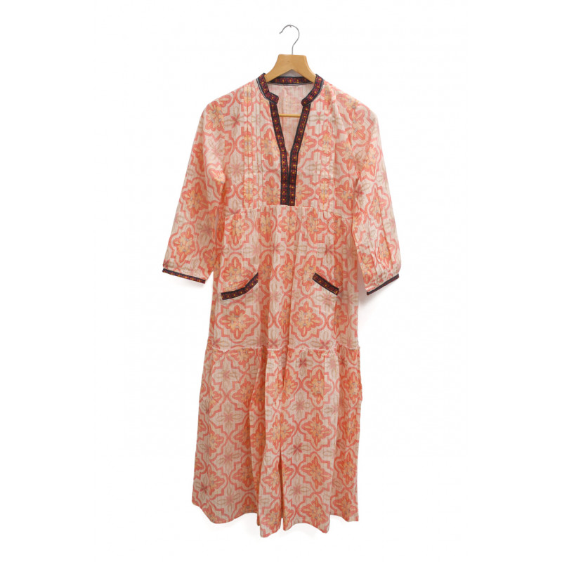 ROBE EN COTON AVEC IMPRIMÉ FLORAL ET GÉOMÉTRIQUE