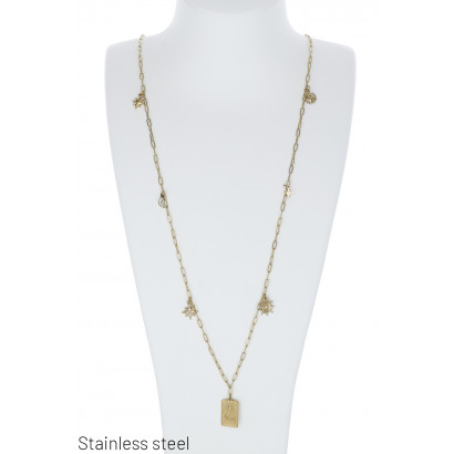 COLLIER ACIER LONG AVEC ÉTOILES ET SOLEILS