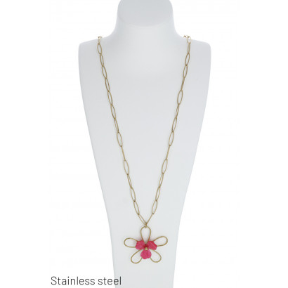 STEEL THICK LINK NECKLACE WITH RESIN FLOWER