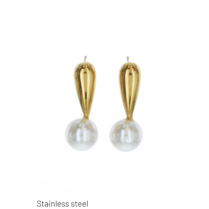 EARRINGS ST. STEEL DROP SHAPE AND PEARL