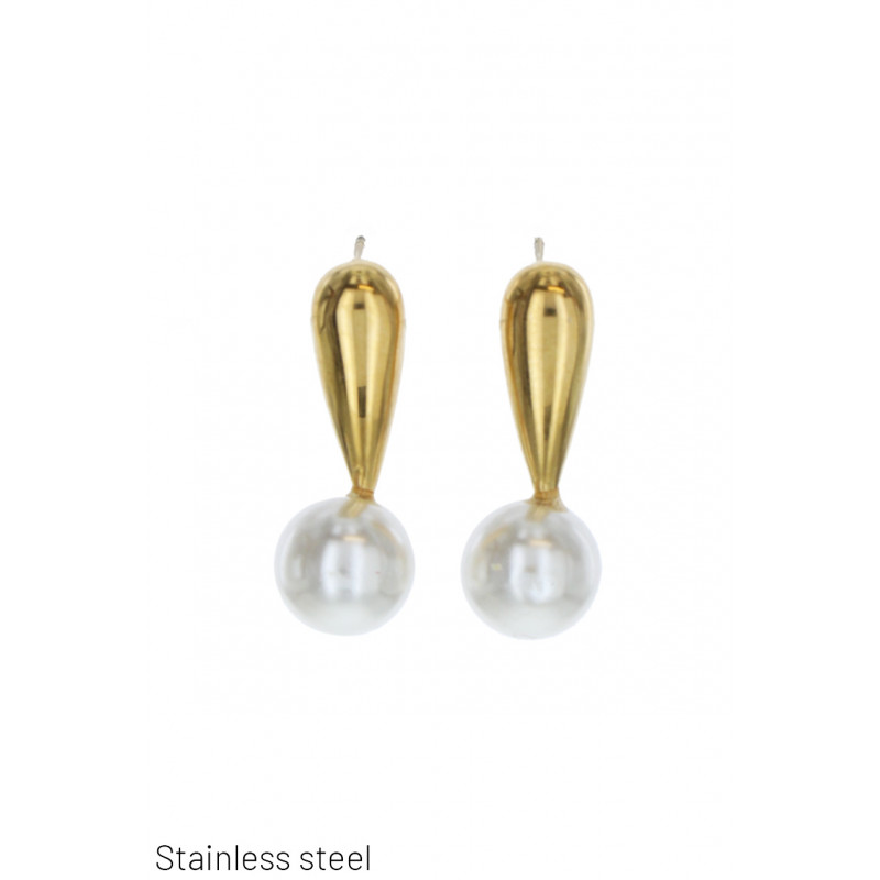 EARRINGS ST. STEEL DROP SHAPE AND PEARL