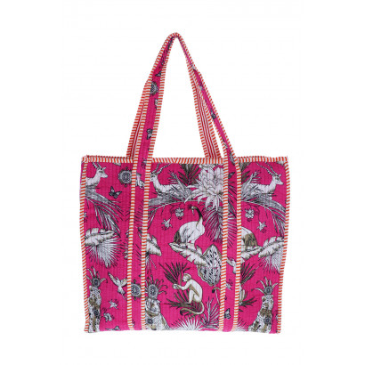 GEWATEERD TOTE BAG MET DIEREN & BLOEMEN PATROON