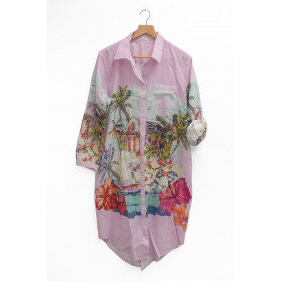 COTTON TUNIC WITH LANDSCAPE & PALM TREES PATTERN,