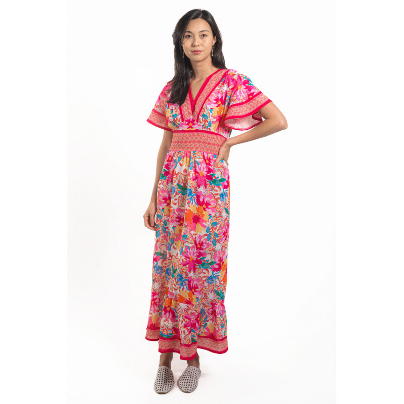 LONG DRESS PRINTED EXOTIC FLOWERS & LEAVES