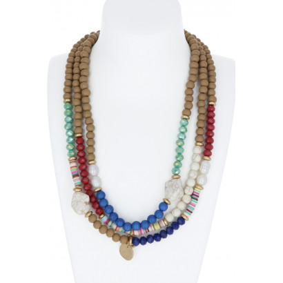 NECKLACE MULTI ROWS & MULTI STONES PENDANT