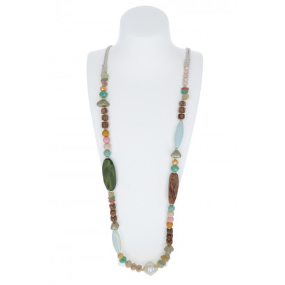 COLLIER MULTI PERLES, PERLES EN BOIS & RÉSINE